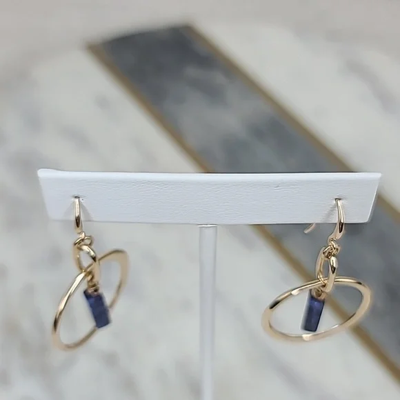 Banana Republic Lapis Lazuli/Gold Hoop Dangle Hook Earrings - Picture 4 of 17